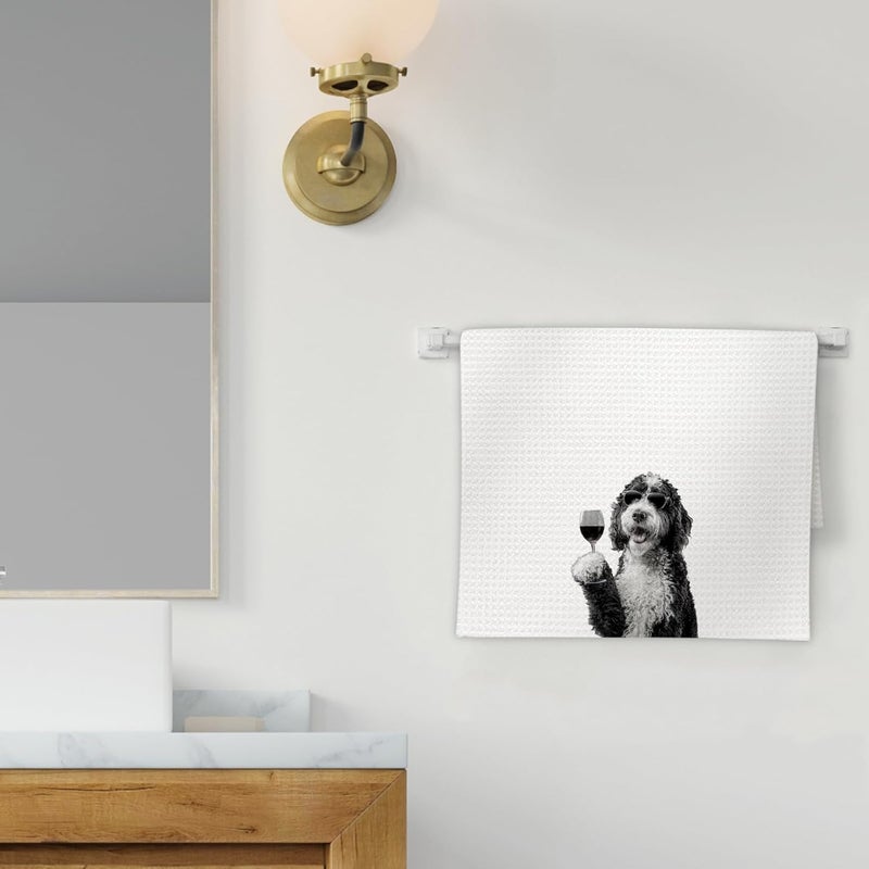 FIicy Bernedoodle Gifts Wine Dog Kitchen Towels, Gifts for Bernedoodle Dog Wine Lovers Decorative Hand Dish Towel for Kitchen Home Bar, Funny BernedoodleDog WineLover Home Bar Kitchens Decor(16x24In) - Image 2